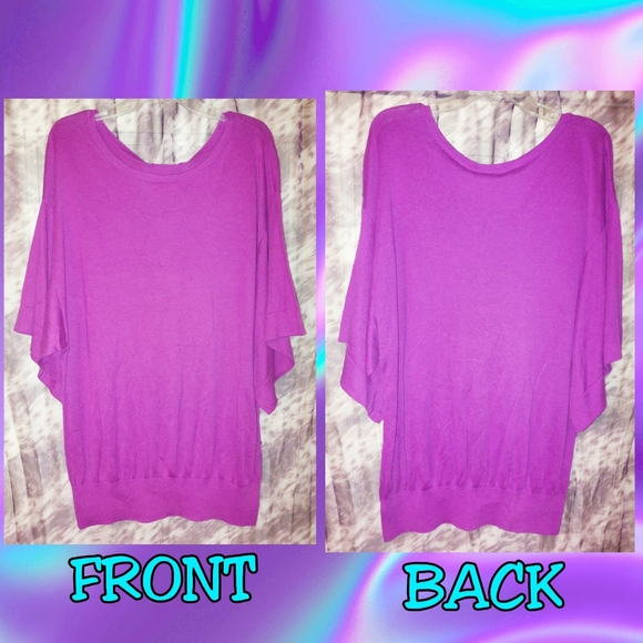 Nicole by Nicole Miller Tropical Orchid Purple Soft Knit Sweater Top Sz Large - Picture 2 of 7